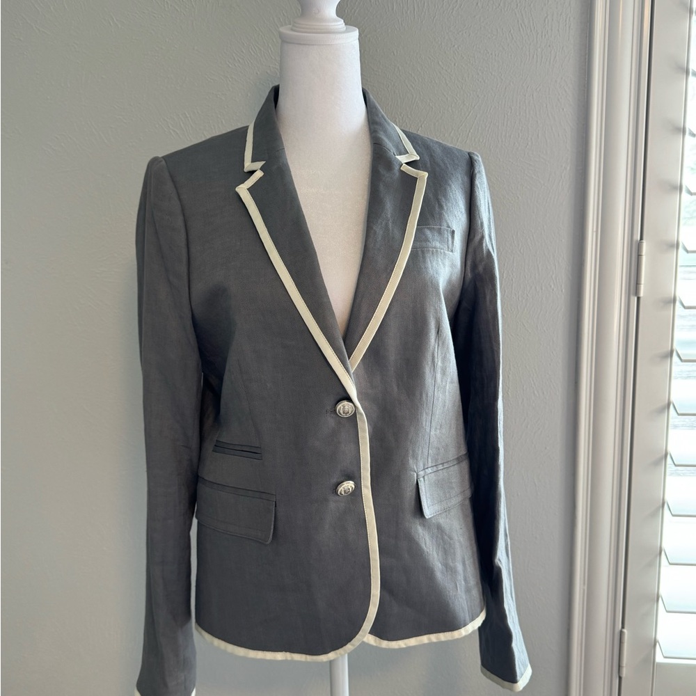 J. Crew Gray Blazer with Cream Trim